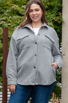 Plus Size Collared Neck Button Up Pocketed Jacket - GemThreads Boutique