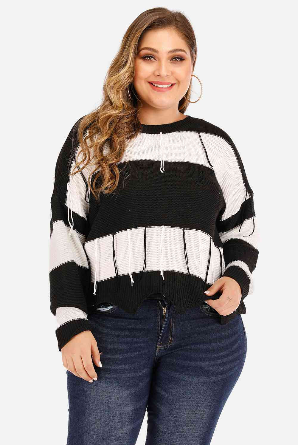 Plus Size Drop Shoulder Color Block Sweater - GemThreads Boutique