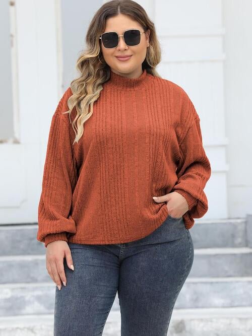 Plus Size Mock Neck Long Sleeve Knit Top - GemThreads Boutique