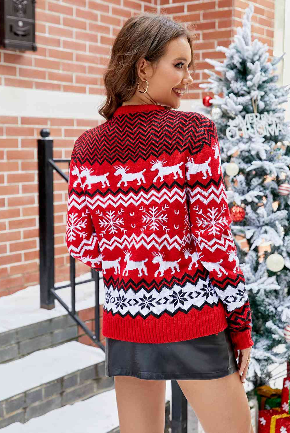 Printed Round Neck Long Sleeve Sweater - GemThreads Boutique