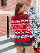 Printed Round Neck Long Sleeve Sweater - GemThreads Boutique