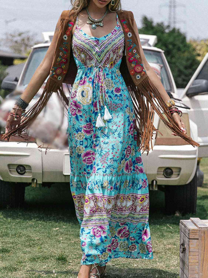 Printed Scoop Neck Sleeveless Maxi Dress - GemThreads Boutique