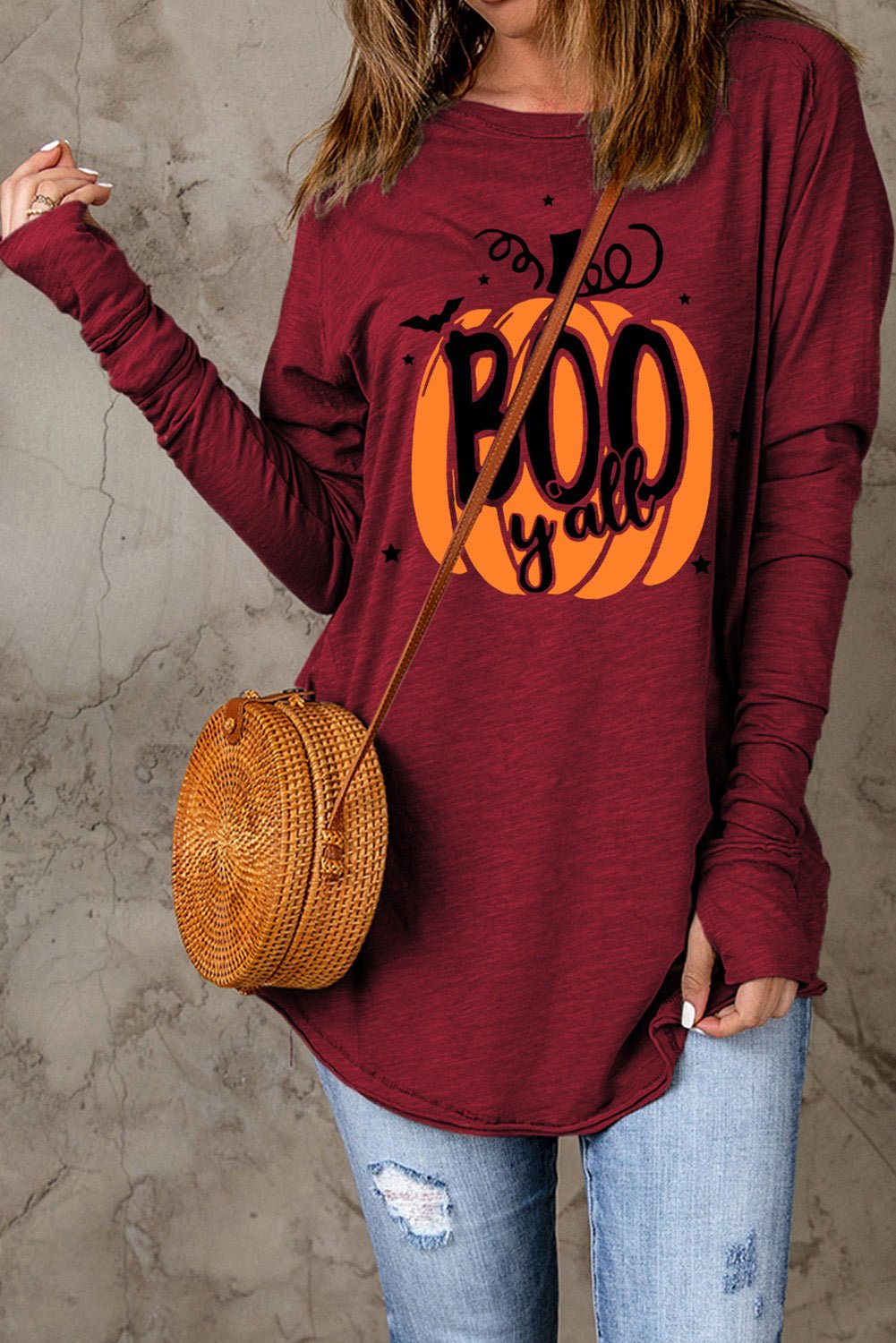 Pumpkin Graphic Thumbhole Sleeve T-Shirt - GemThreads Boutique