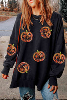 Pumpkin Print Dropped Shoulder Sweatshirt - GemThreads Boutique Pumpkin Print Dropped Shoulder Sweatshirt