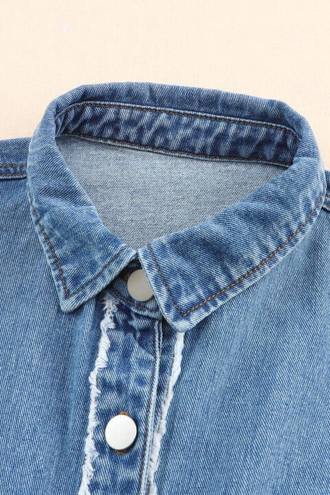 Raw Hem Button Up Denim Jacket with Breast Pockets - GemThreads Boutique