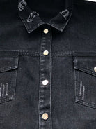 Raw Hem Collared Neck Long Sleeve Denim Jacket - GemThreads Boutique