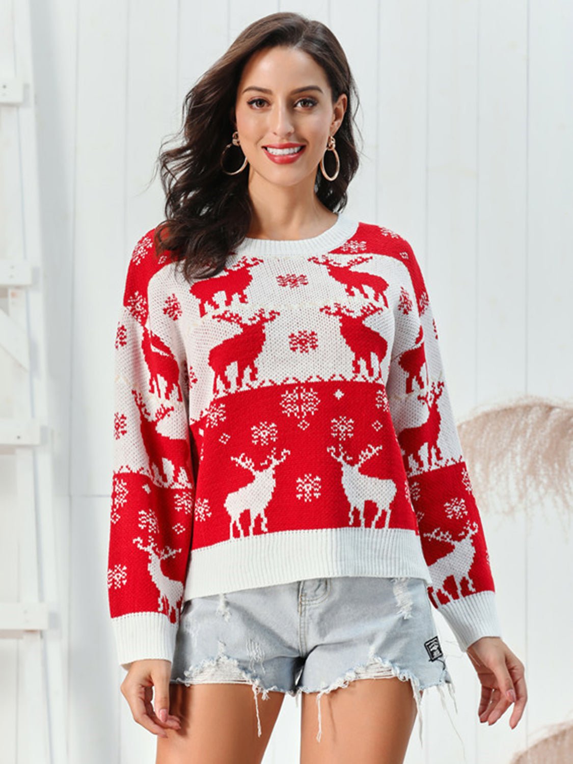 Reindeer Round Neck Sweater - GemThreads Boutique