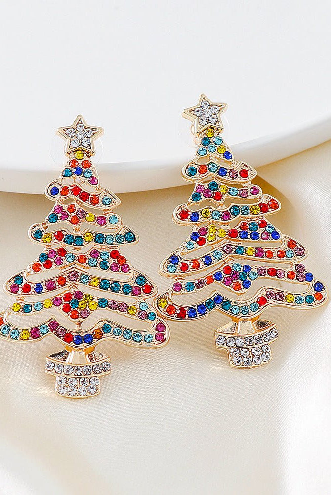 Rhinestone Alloy Christmas Tree Earrings - GemThreads Boutique
