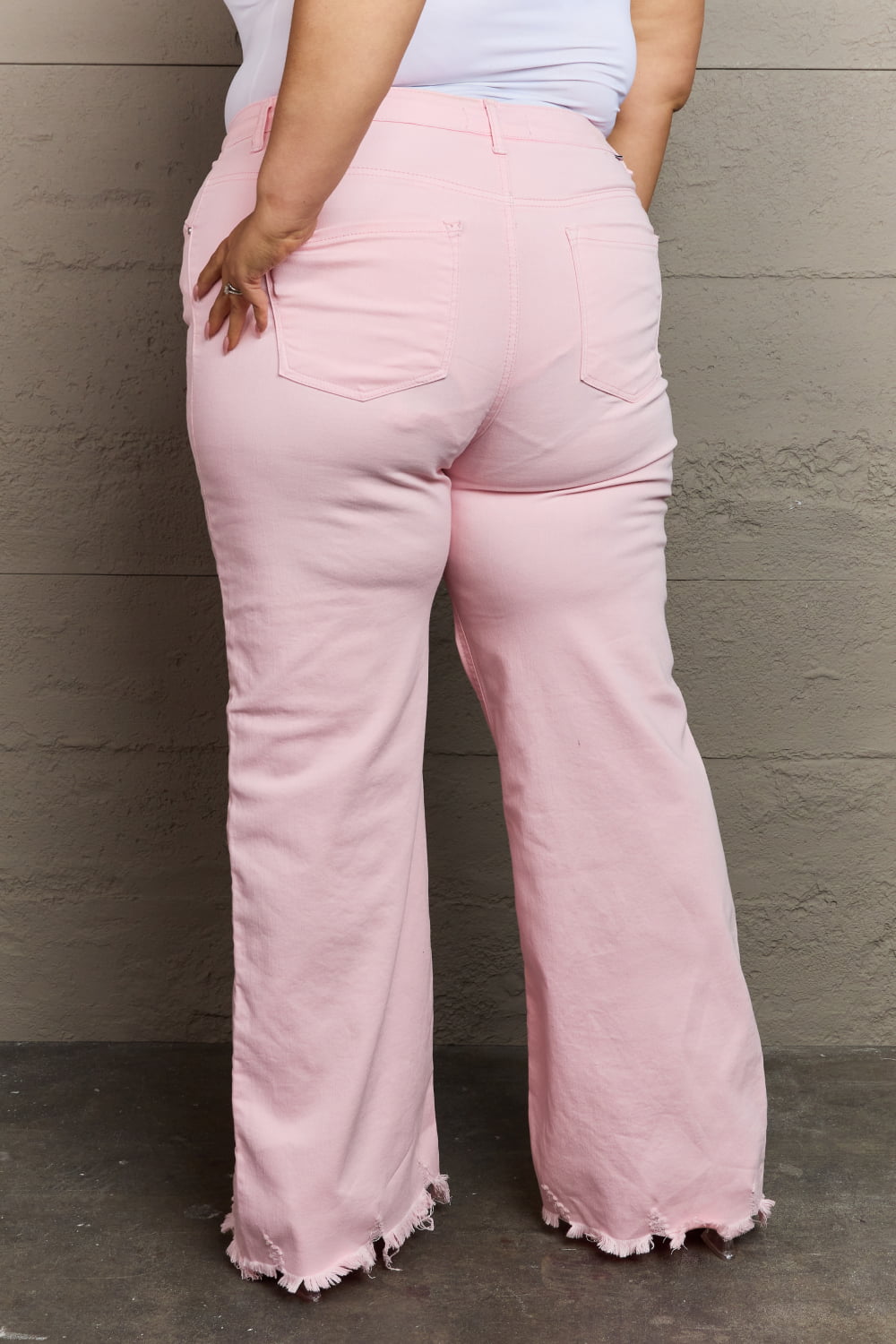 RISEN Raelene Full Size High Waist Wide Leg Jeans in Light Pink - GemThreads Boutique