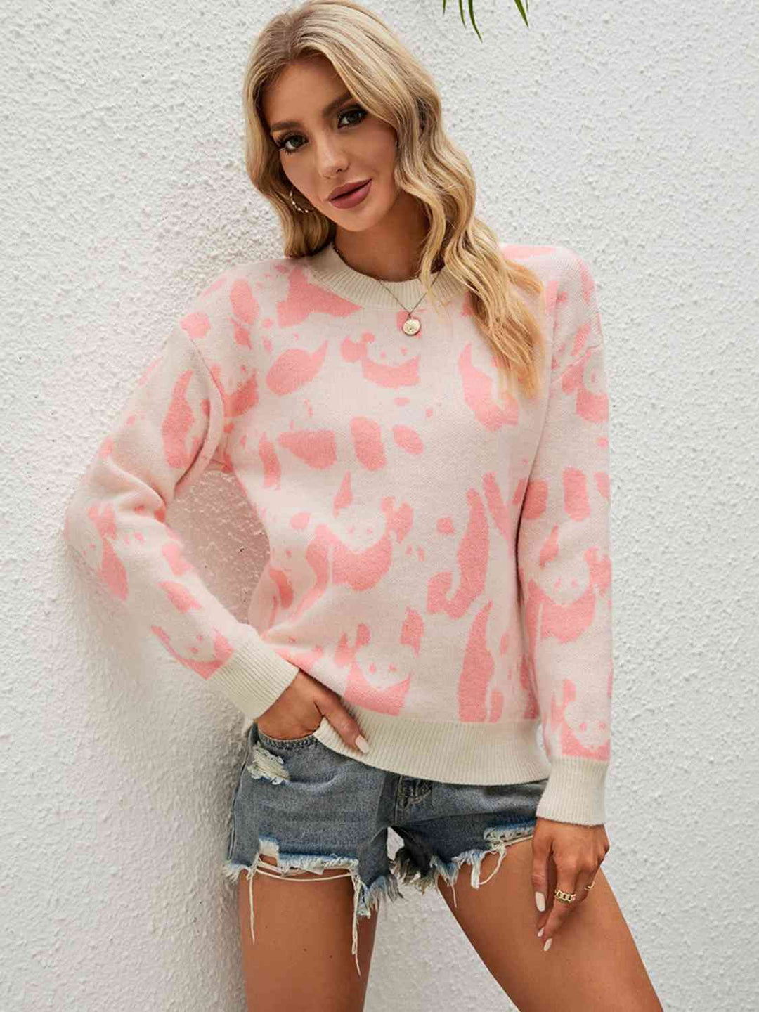 Round Neck Drop Shoulder Sweater - GemThreads Boutique