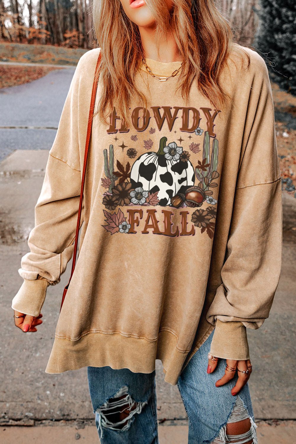 Round Neck Dropped Shoulder HOWDY FALL Graphic Sweatshirt - GemThreads Boutique