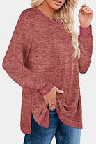 Round Neck Long Sleeve Slit T-Shirt - GemThreads Boutique