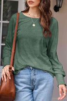 Round Neck Smocked Long Sleeve Blouse - GemThreads Boutique