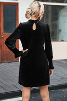 Round Neck Smocked Long Sleeve Mini Dress - GemThreads Boutique