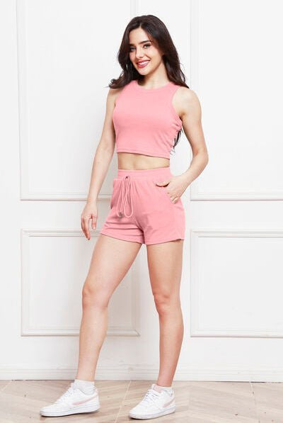 Round Neck Tank and Drawstring Shorts Set - GemThreads Boutique