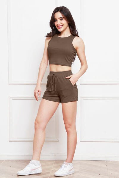 Round Neck Tank and Drawstring Shorts Set - GemThreads Boutique