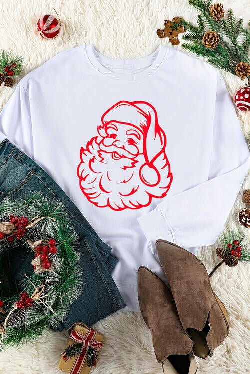 Santa Graphic Round Neck Long Sleeve Sweatshirt - GemThreads Boutique