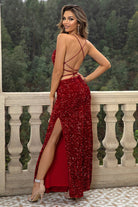 Sequin Backless Split Maxi Dress - GemThreads Boutique