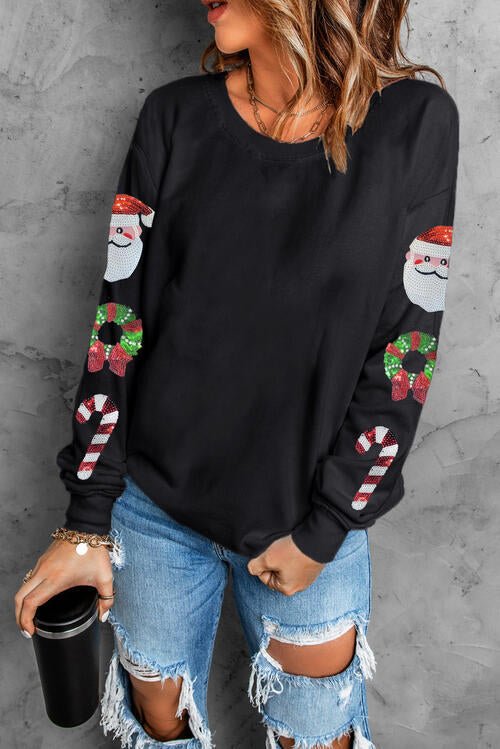 Sequin Christmas Element Round Neck Sweatshirt - GemThreads Boutique