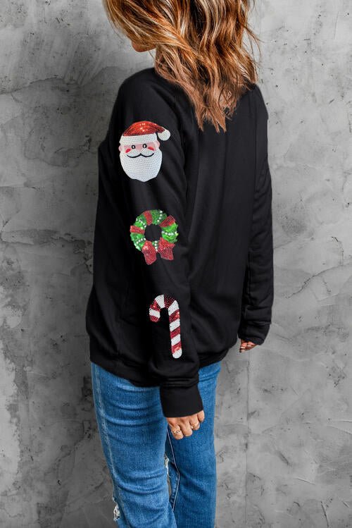Sequin Christmas Element Round Neck Sweatshirt - GemThreads Boutique
