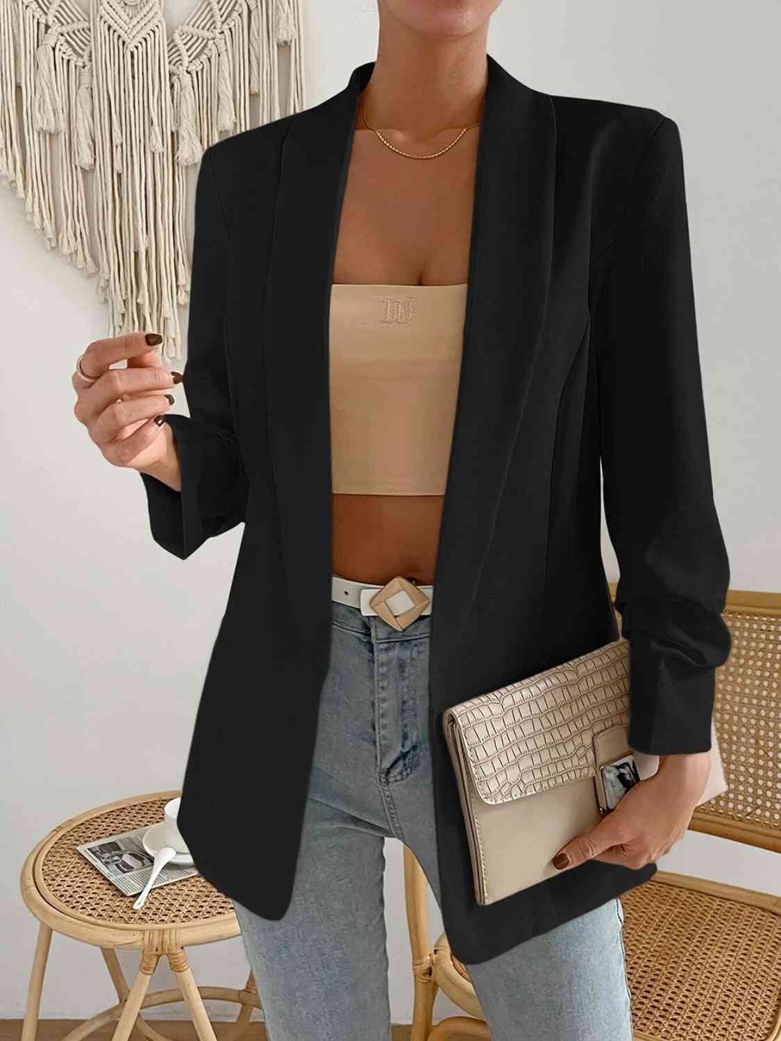 Shawl Collar Long Sleeve Blazer - GemThreads Boutique
