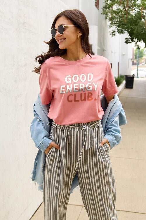Simply Love Full Size GOOD ENERGY CLUB Short Sleeve T-Shirt - GemThreads Boutique