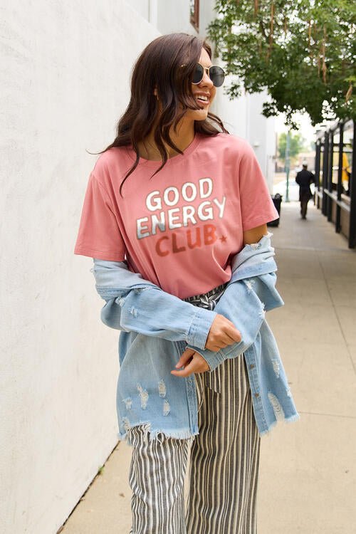 Simply Love Full Size GOOD ENERGY CLUB Short Sleeve T-Shirt - GemThreads Boutique