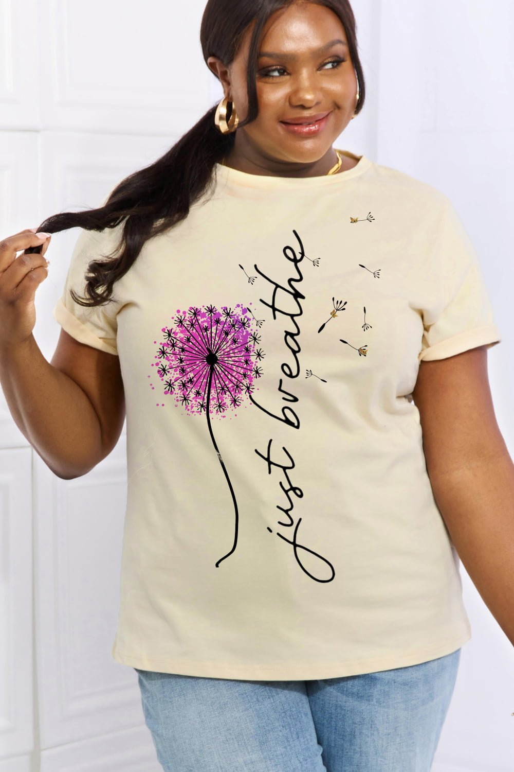Simply Love Full Size JUST BREATHE Graphic Cotton Tee - GemThreads Boutique
