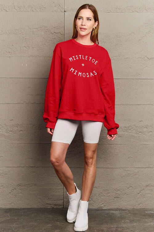 Simply Love Full Size MISTLETOE MIMOSAS Long Sleeve Sweatshirt - GemThreads Boutique