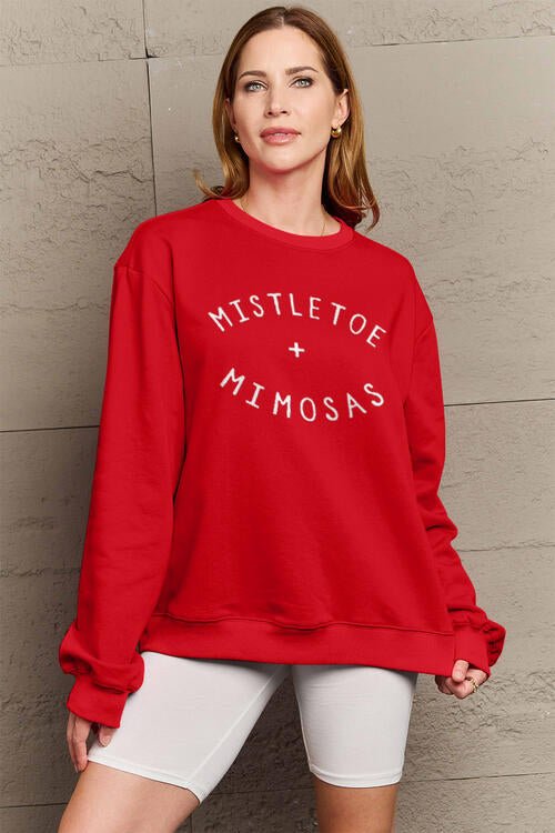 Simply Love Full Size MISTLETOE MIMOSAS Long Sleeve Sweatshirt - GemThreads Boutique