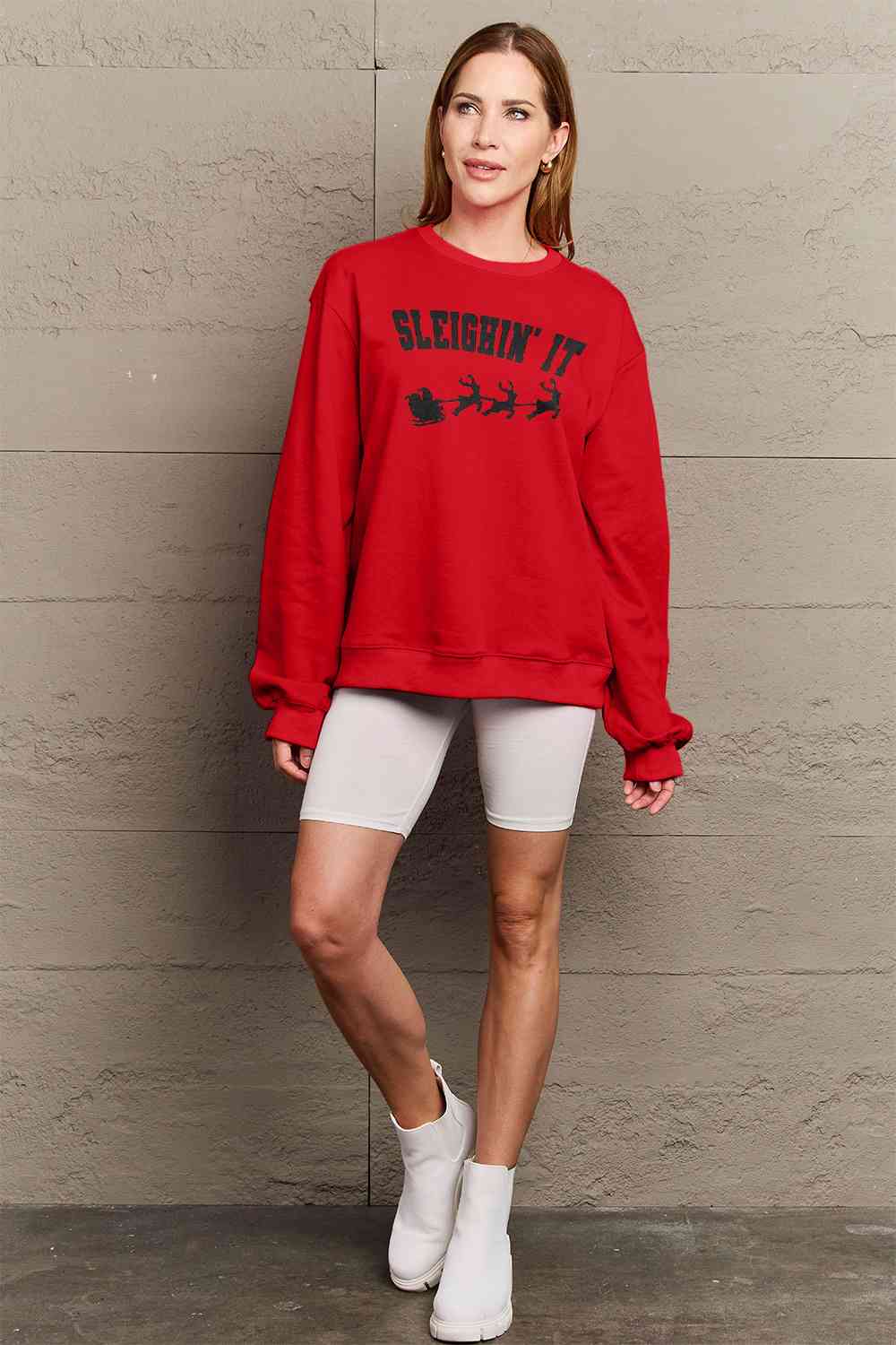 Simply Love Full Size SLEIGHIN' IT Graphic Sweatshirt - GemThreads Boutique