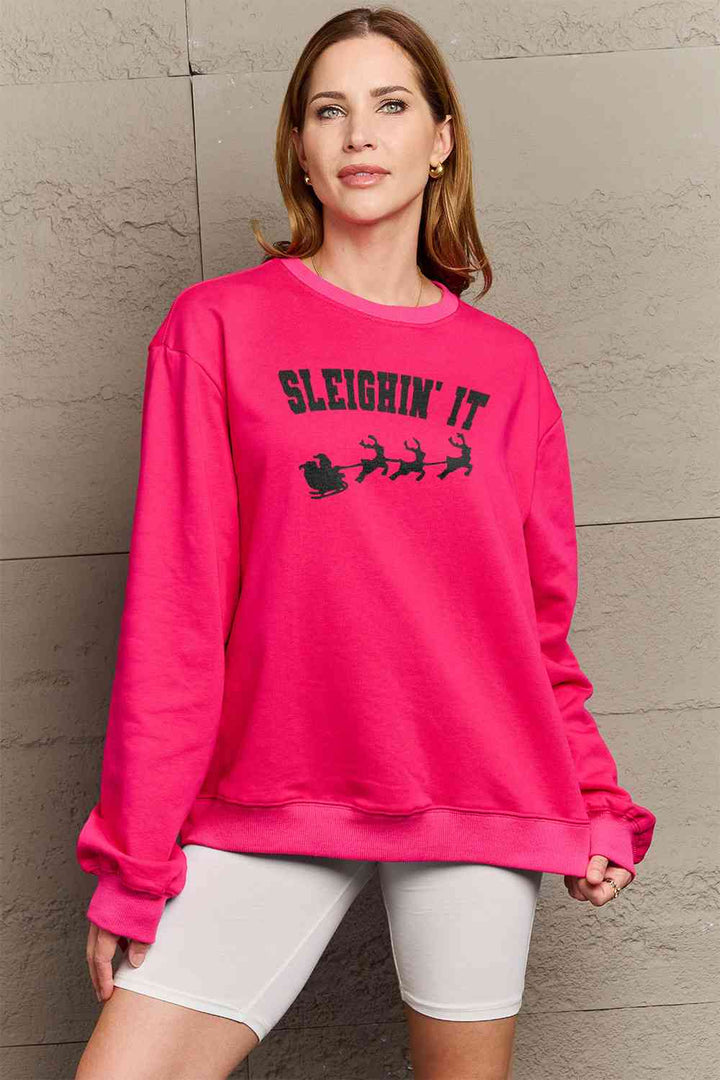 Simply Love Full Size SLEIGHIN' IT Graphic Sweatshirt - GemThreads Boutique