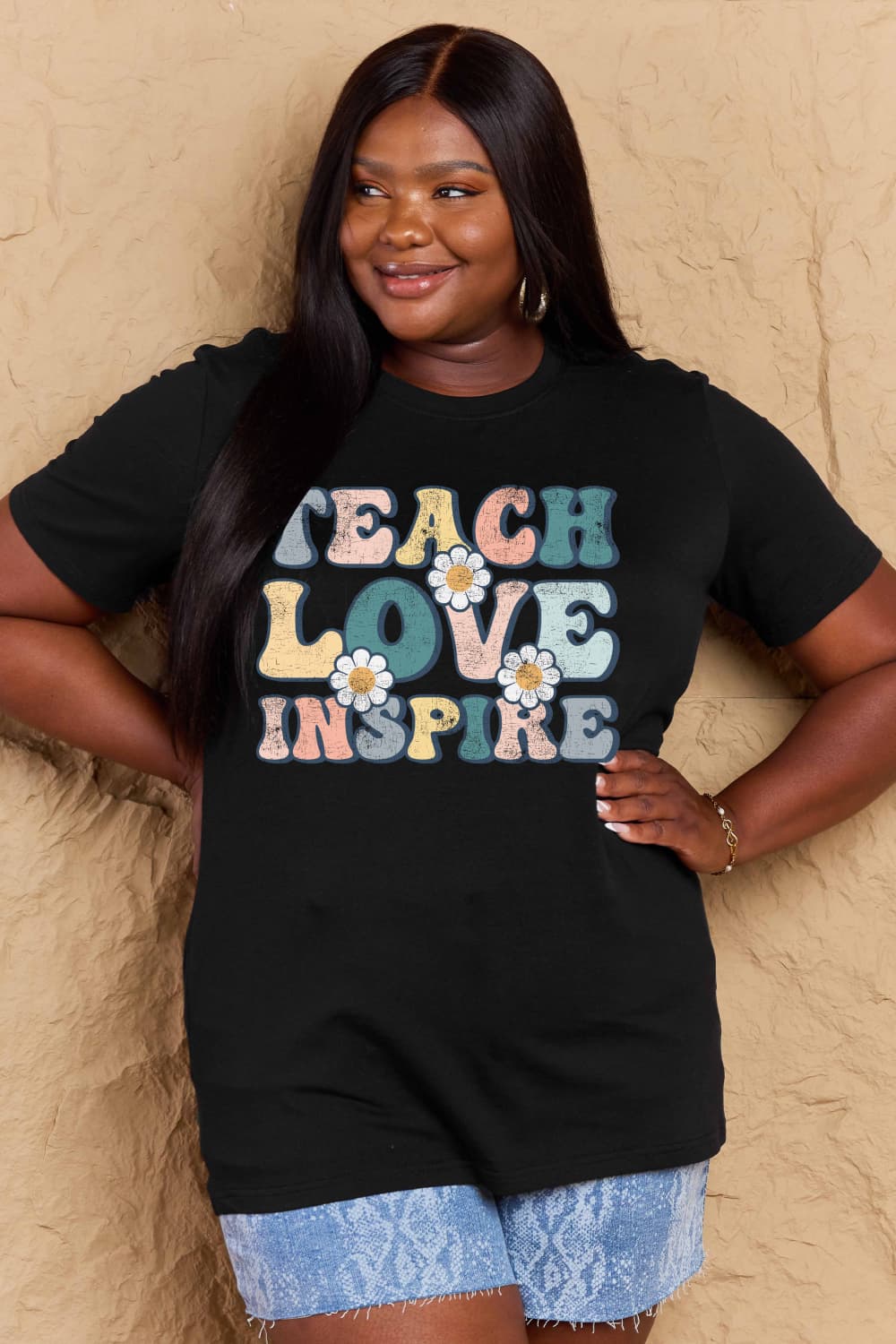 Simply Love Full Size TEACH LOVE INSPIRE Graphic Cotton T-Shirt - GemThreads Boutique