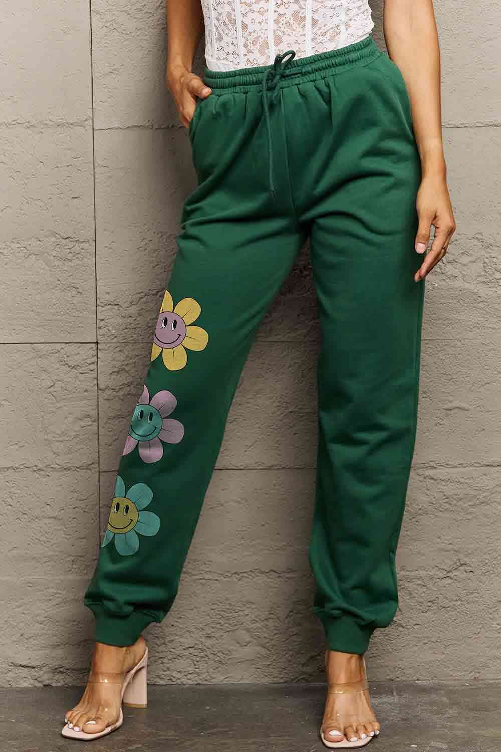 Simply Love Simply Love Full Size Drawstring Flower Graphic Long Sweatpants - GemThreads Boutique