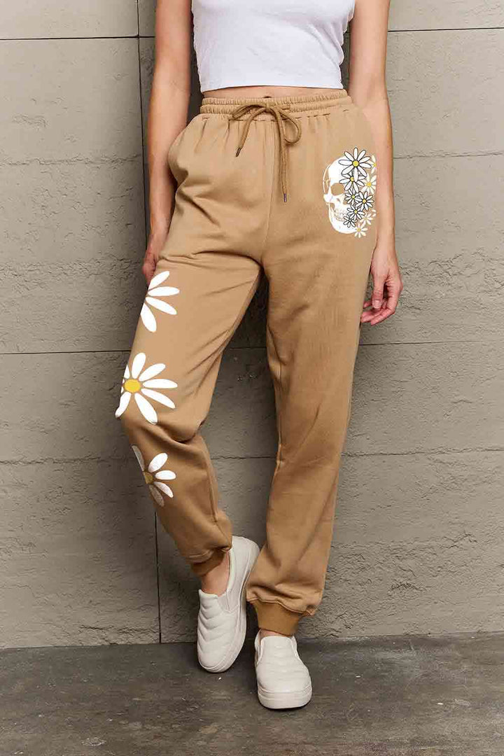 Simply Love Simply Love Full Size Drawstring Flower & Skull Graphic Long Sweatpants - GemThreads Boutique