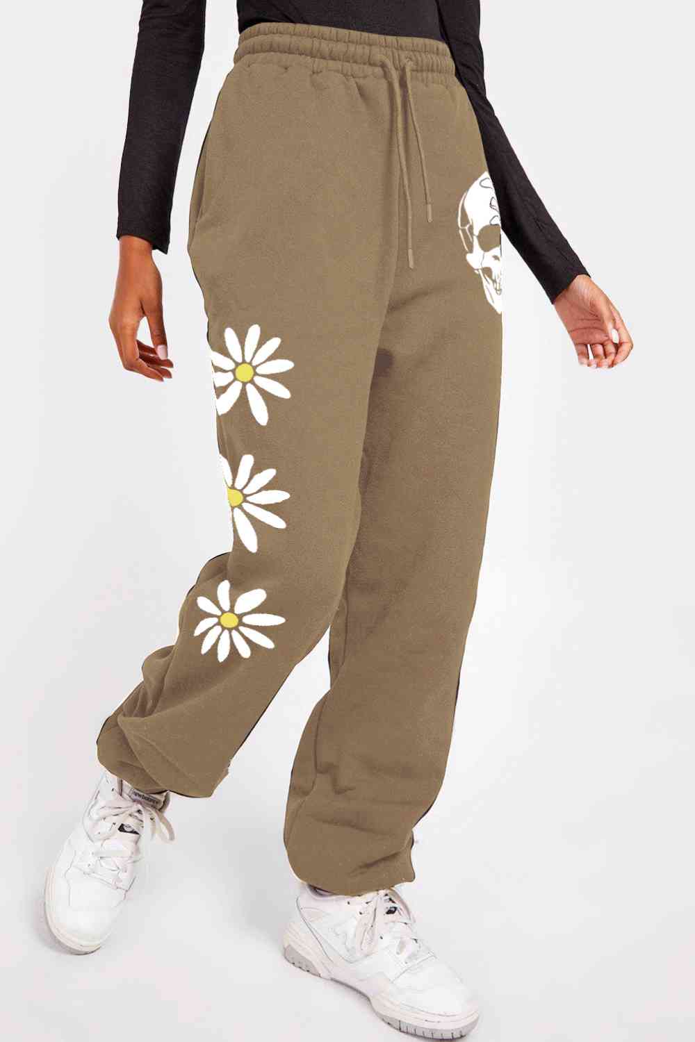 Simply Love Simply Love Full Size Drawstring Flower & Skull Graphic Long Sweatpants - GemThreads Boutique