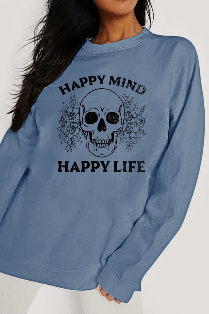Simply Love Simply Love Full Size HAPPY MIND HAPPY LIFE SKULL Graphic Sweatshirt - GemThreads Boutique