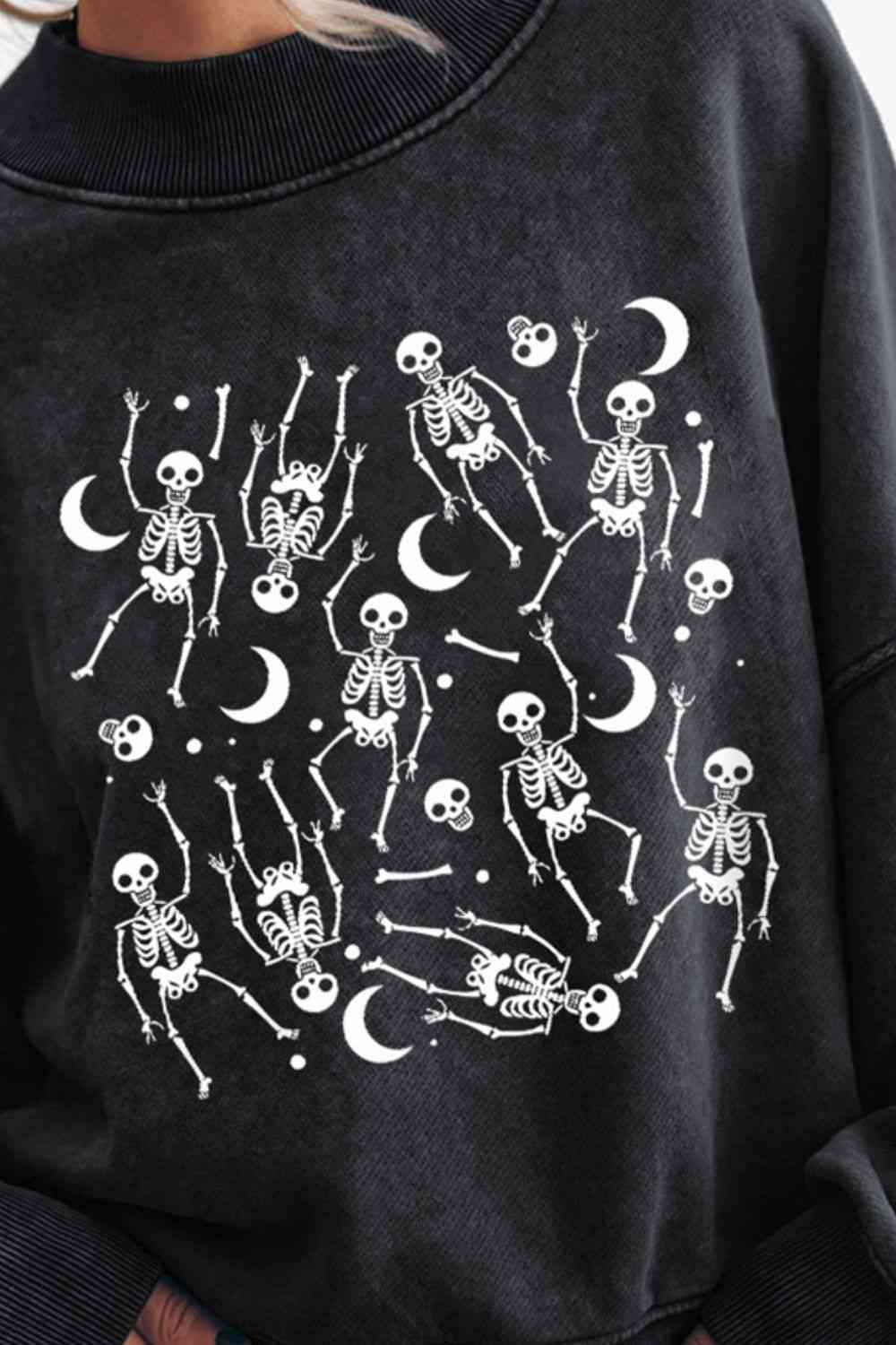 Skeleton Graphic Round Neck Long Sleeve Sweatshirt - GemThreads Boutique