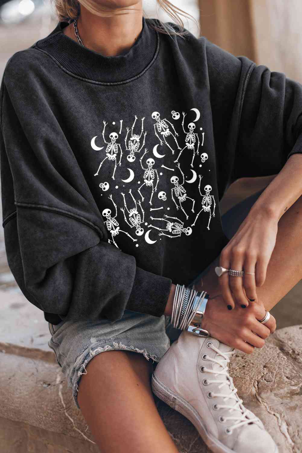 Skeleton Graphic Round Neck Long Sleeve Sweatshirt - GemThreads Boutique