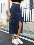 Slit Denim Skirt with Pockets - GemThreads Boutique
