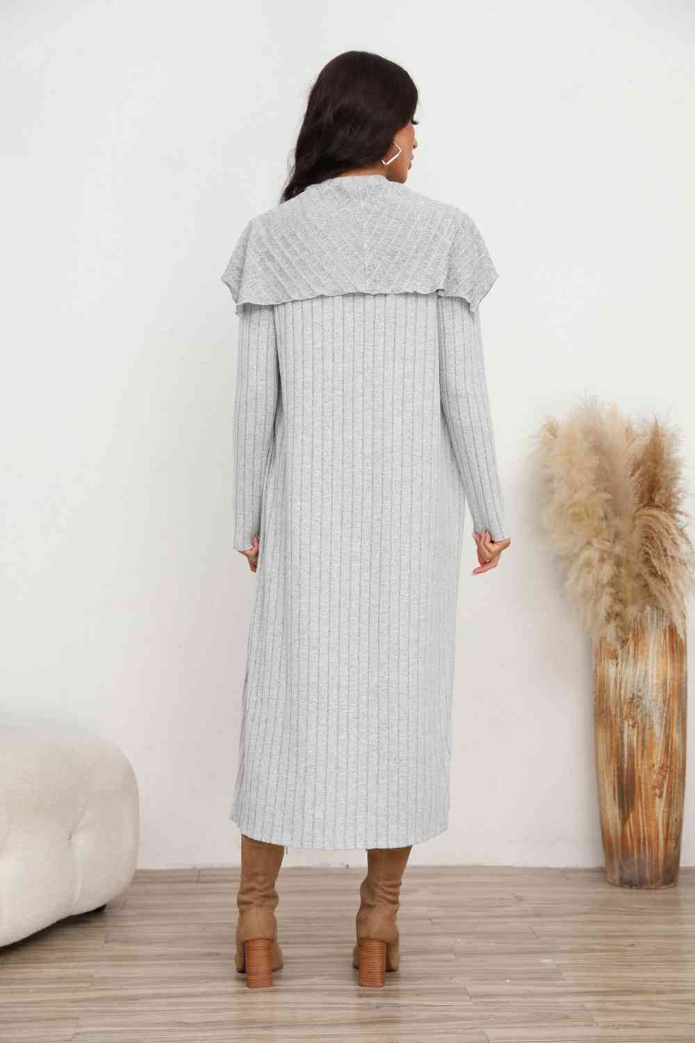 Slit Dress and Longline Cardigan Set - GemThreads Boutique