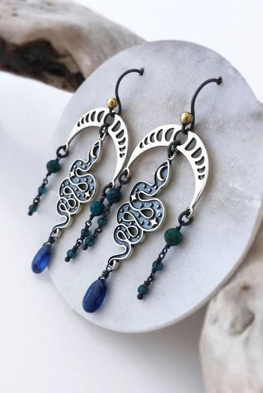 Snake & Moon Alloy Earrings - GemThreads Boutique