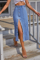 Split Buttoned Denim Skirt - GemThreads Boutique