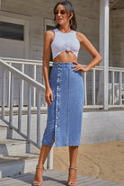 Split Buttoned Denim Skirt - GemThreads Boutique