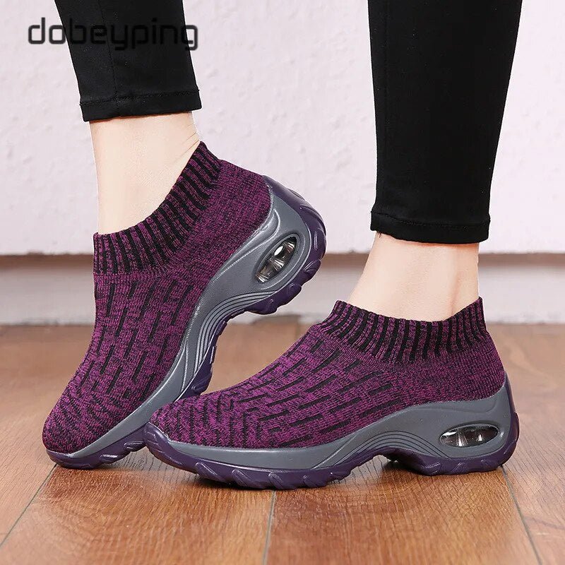 Spring Autumn Air Mesh Sneakers Women Platform Knitting Flats Female Soft Walking Shoes Woman Thick Bottom Ladies Sock Footwear - GemThreads Boutique