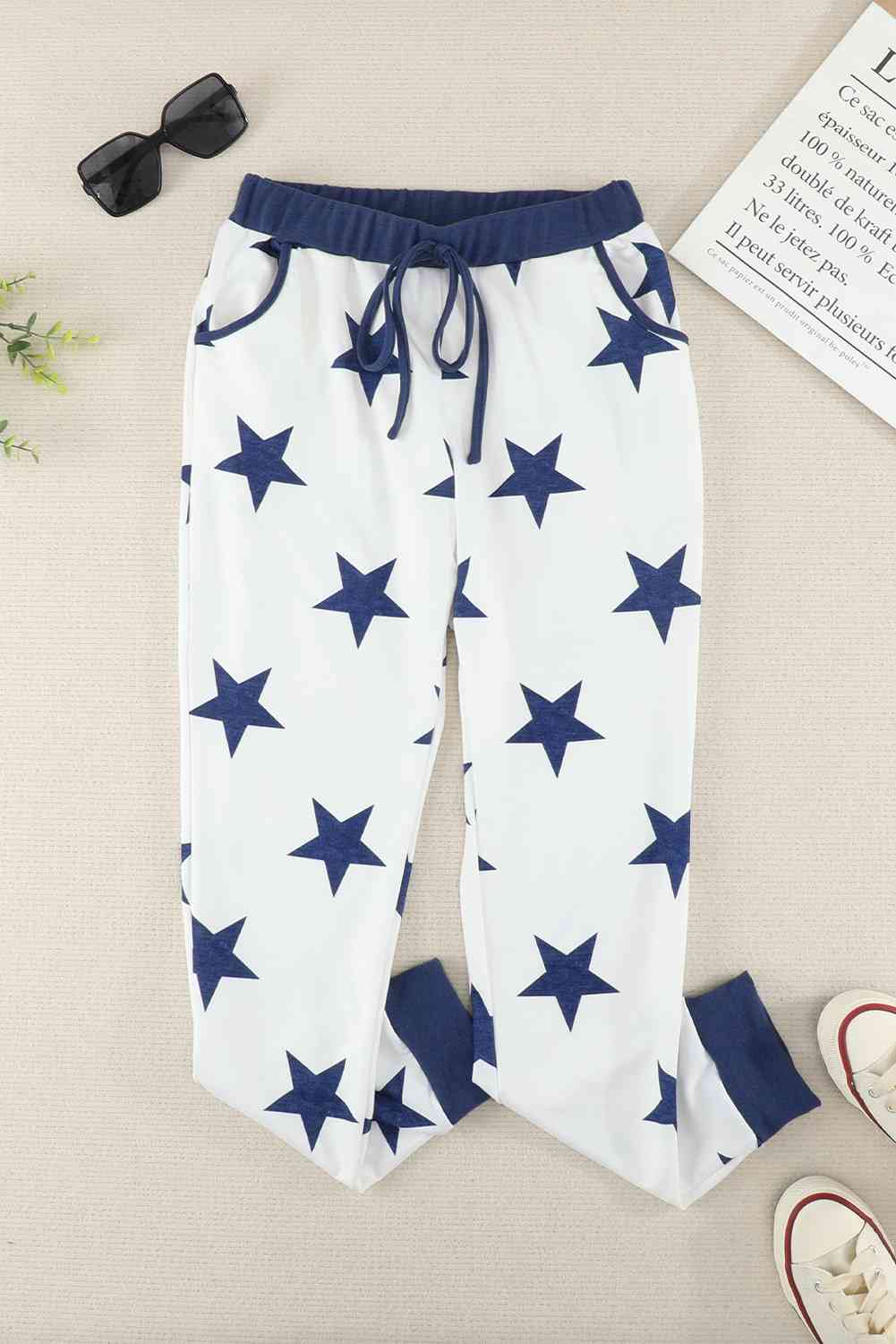 Star Print Drawstring Detail Joggers - GemThreads Boutique