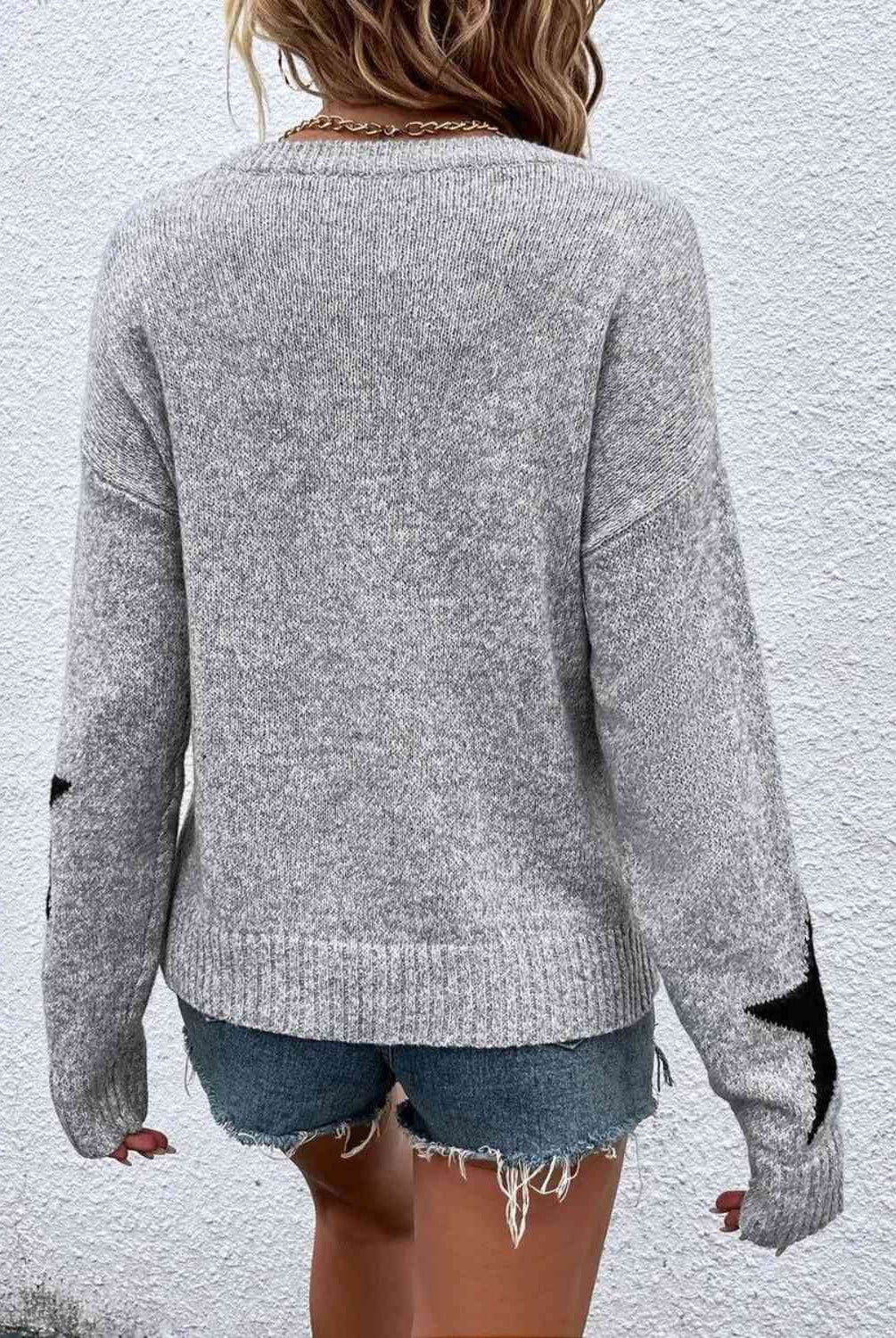 Star Round Neck Long Sleeve Sweater - GemThreads Boutique