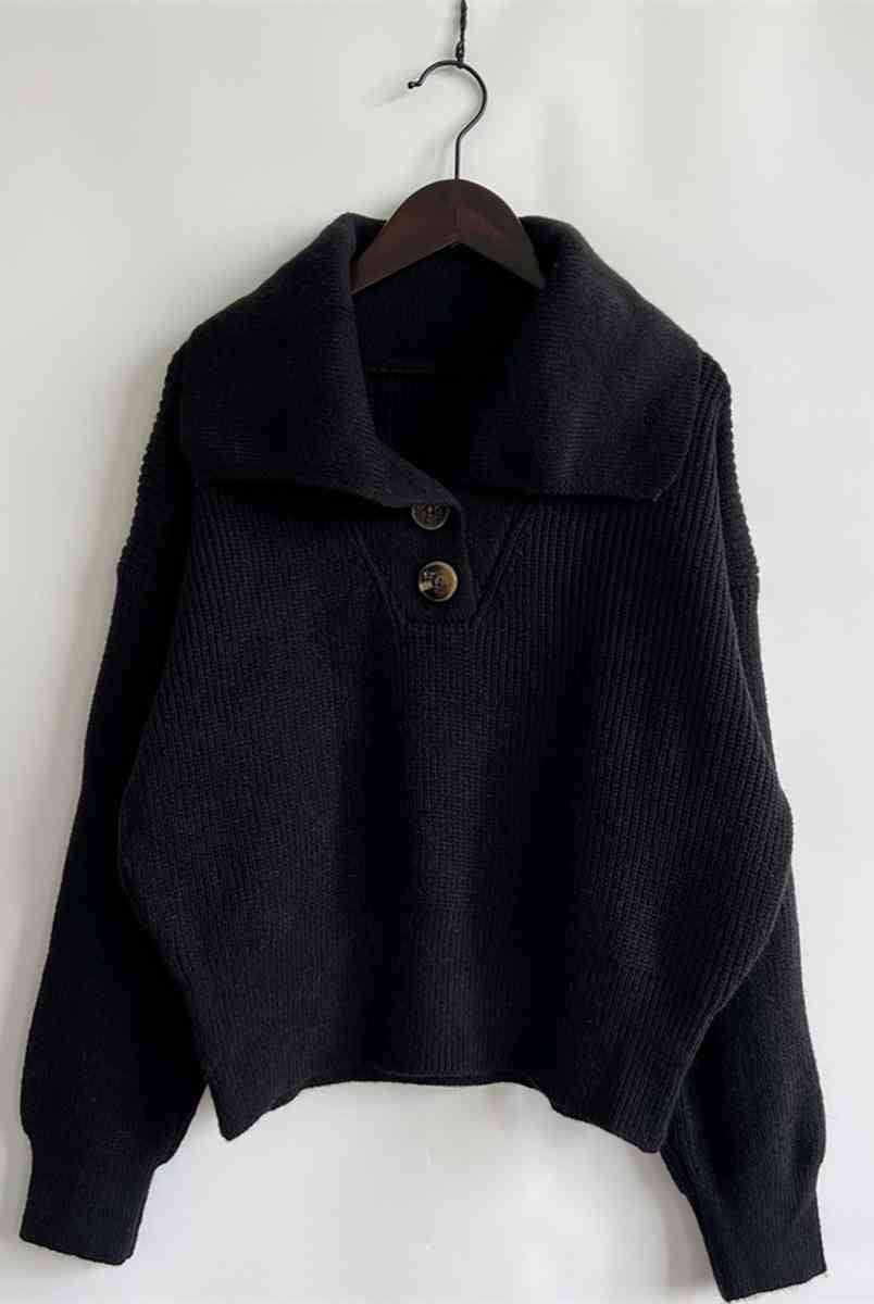 Statement Collar Half Button Sweater - GemThreads Boutique
