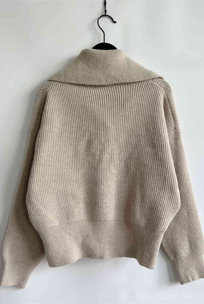 Statement Collar Half Button Sweater - GemThreads Boutique