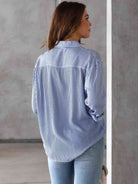 Striped Collared Neck Shirt with Pocket - GemThreads Boutique